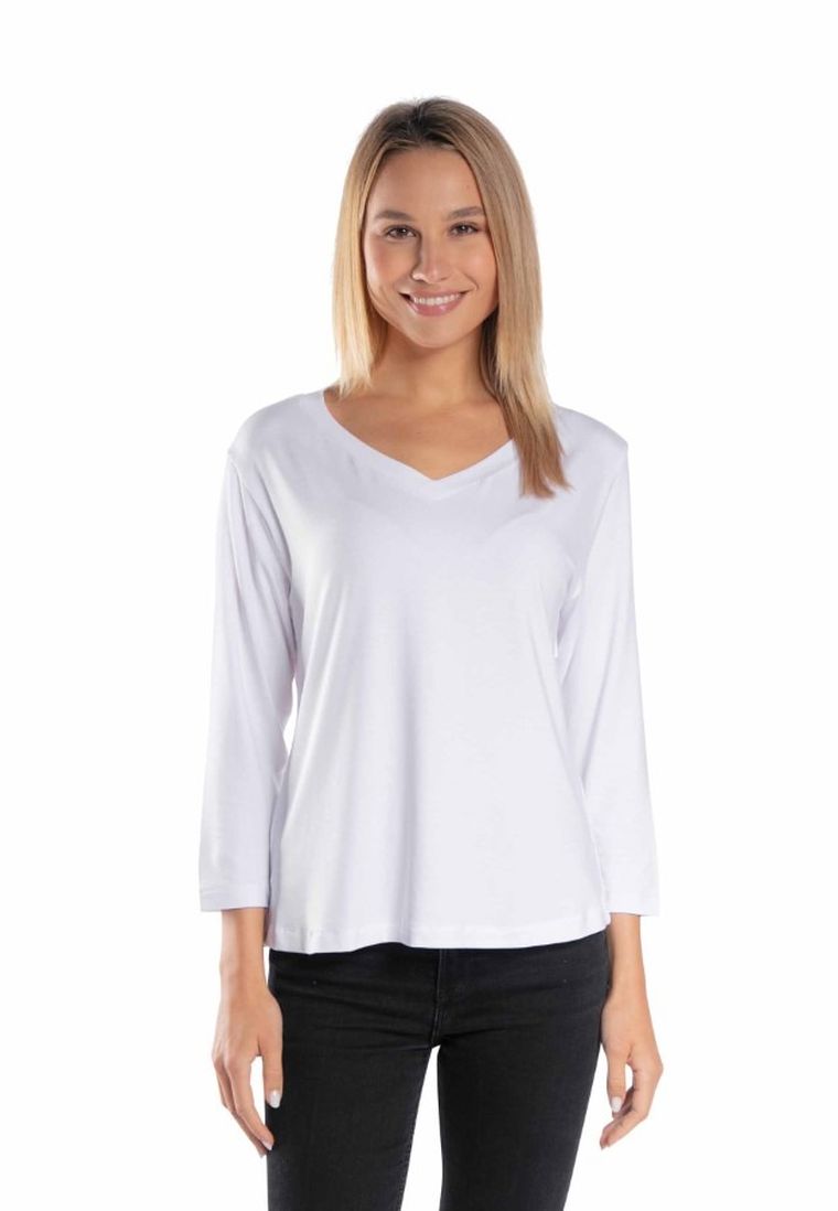 Bluzka damska z rękawem 3/4, biała, Golden Queen