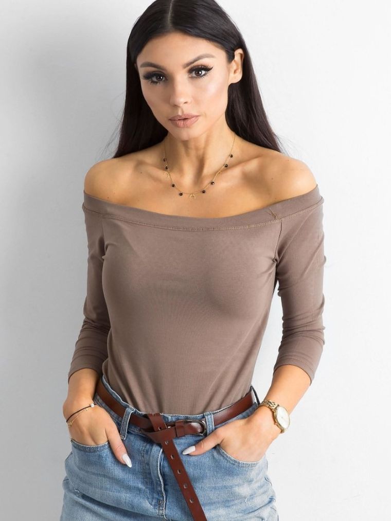Bluzka damska z rękawem 3/4, brązowa, Basic Feel Good