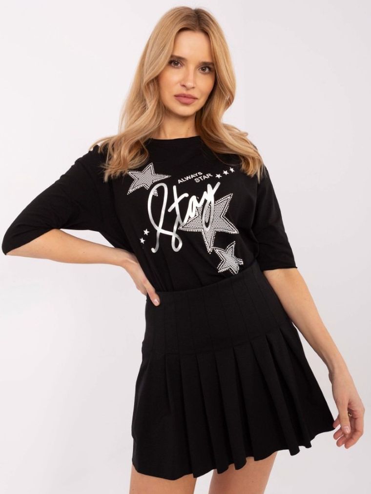 Bluzka damska z rękawem 3/4, czarna, Calimera