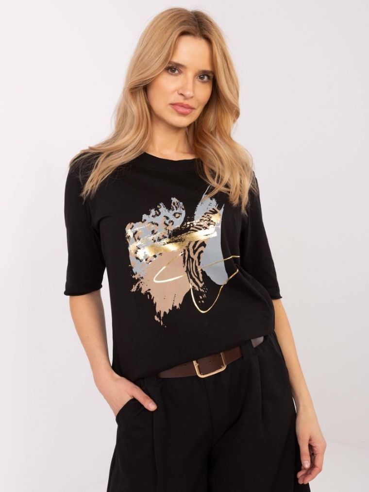 Bluzka damska z rękawem 3/4, czarna, Calimera