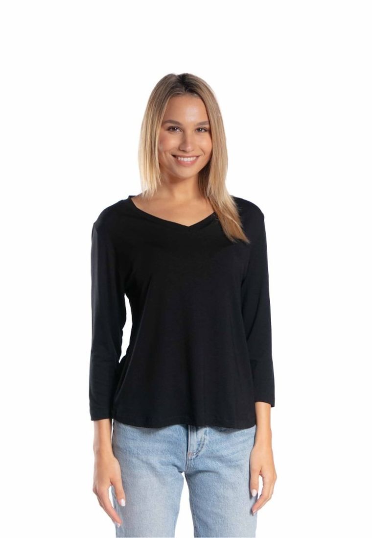 Bluzka damska z rękawem 3/4, czarna, Golden Queen