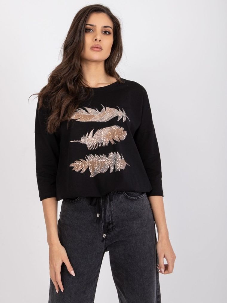 Bluzka damska z rękawem 3/4, czarna, Relevance