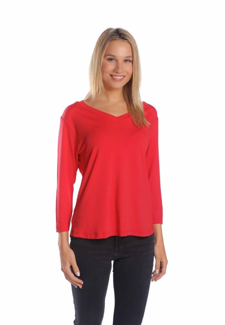 Bluzka damska z rękawem 3/4, czerwona, Golden Queen