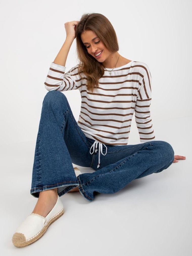 Bluzka damska z rękawem 3/4, ecru, Basic Feel Good