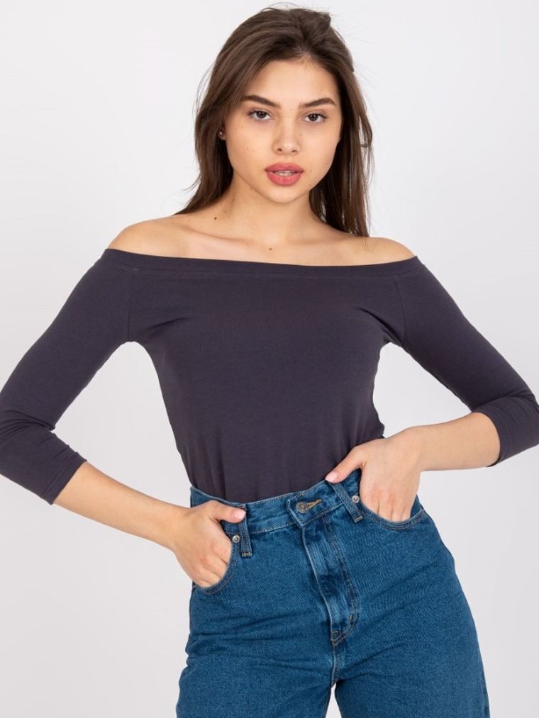 Bluzka damska z rękawem 3/4, grafitowa, Basic Feel Good