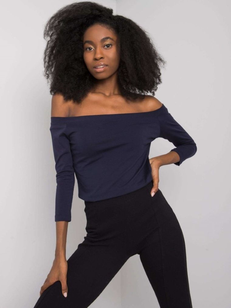 Bluzka damska z rękawem 3/4, granatowa, Basic Feel Good