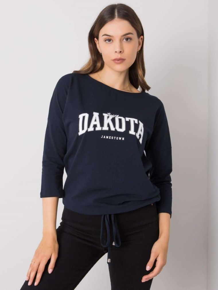 Bluzka damska z rękawem 3/4, granatowa, Rue Paris