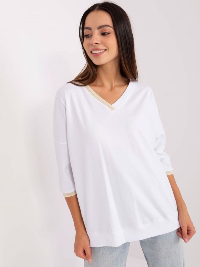 Bluzka damska z rękawem 3/4, oversize, biała, Rue Paris