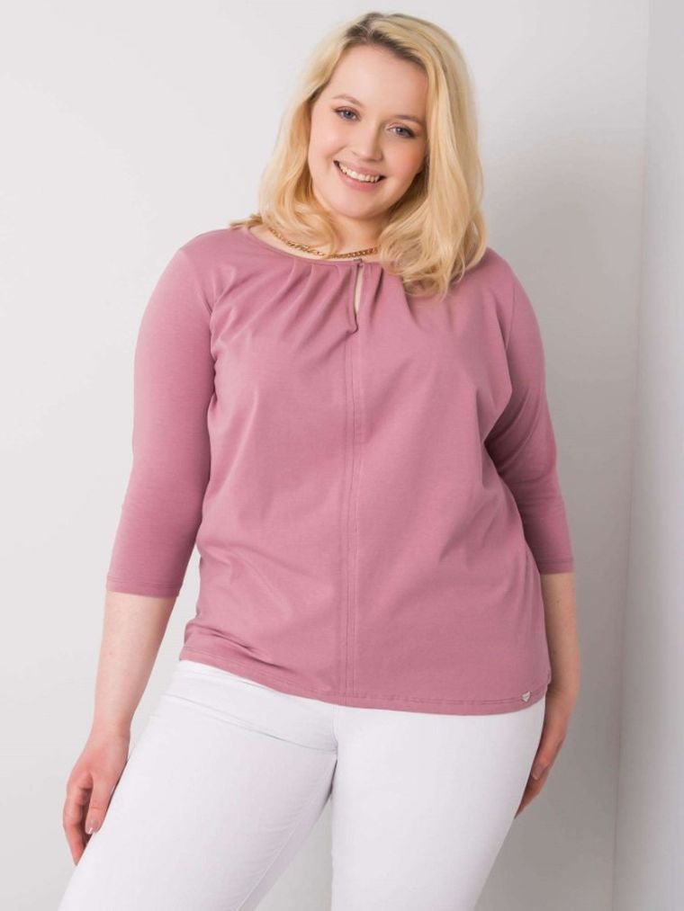 Bluzka damska z rękawem 3/4, plus size, różowa, Basic Feel Good