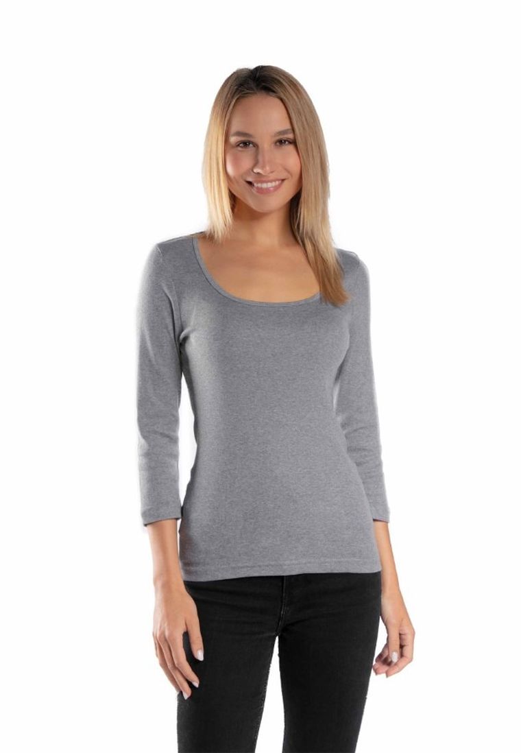 Bluzka damska z rękawem 3/4, szara, Golden Queen