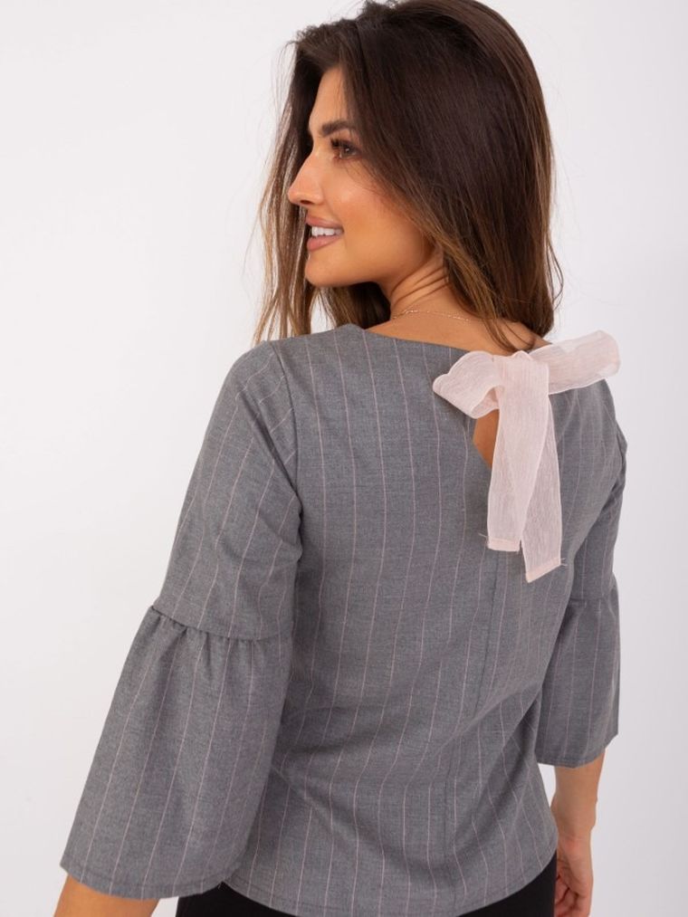 Bluzka damska z rękawem 3/4, wełniana, szara, Lakerta