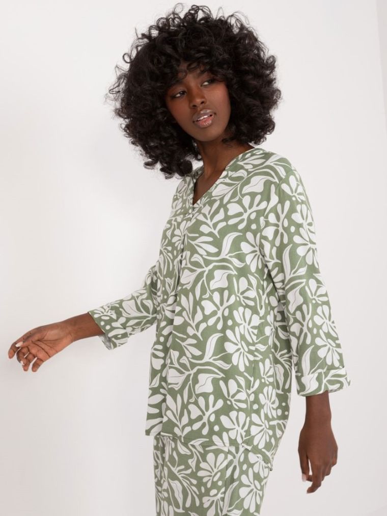 Bluzka damska z rękawem 3/4, zielona, Sublevel