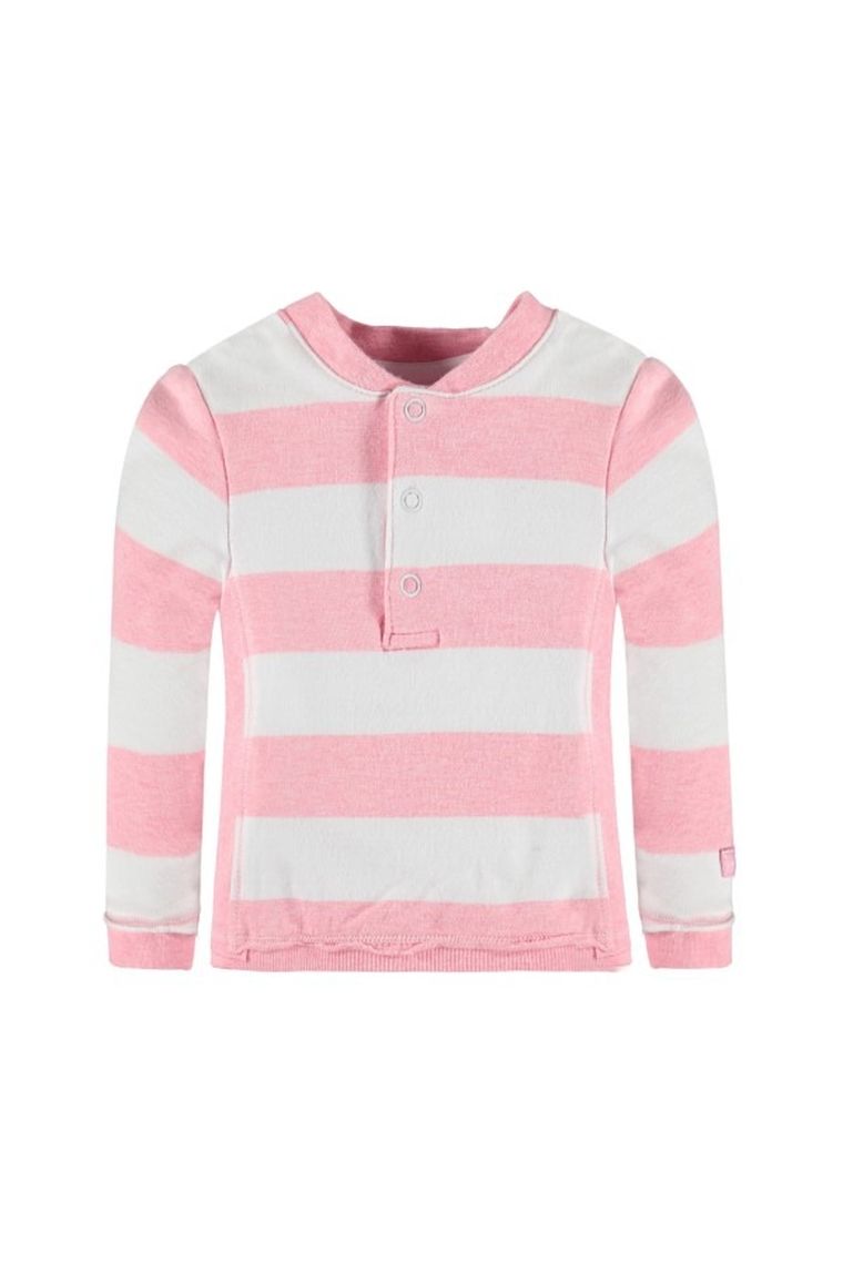 Bluzka dziewczęca z długim rękawem, bawełna organiczna, biało-różowa, Bellybutton