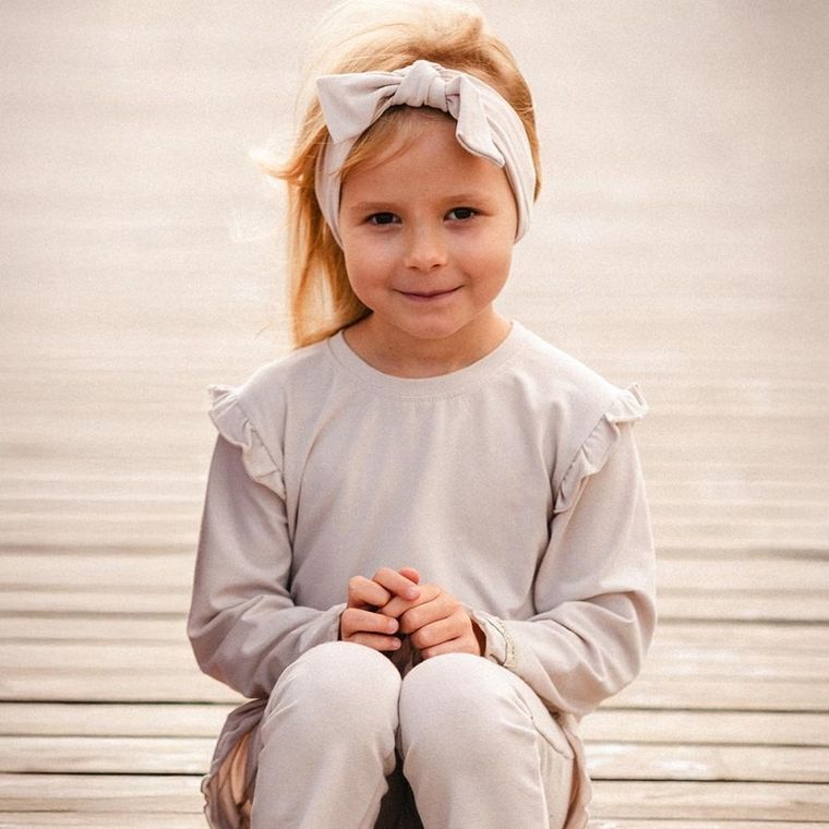 Bluzka dziewczęca z długim rękawem, beżowa, Eevi