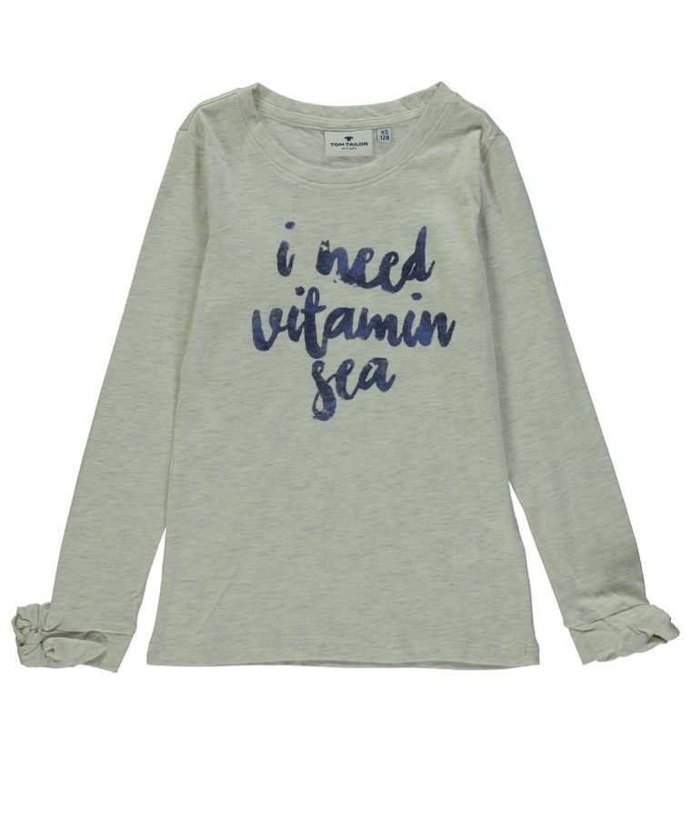 Bluzka dziewczęca z długim rękawem, beżowa melanż, I need vitamin sea, Tom Tailor