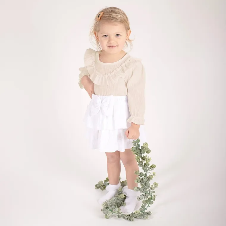 Bluzka dziewczęca z długim rękawem, beżowa, Nicol