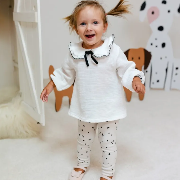 Bluzka dziewczęca z długim rękawem, biała, Eevi
