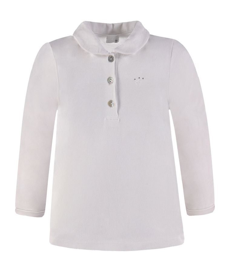 Bluzka dziewczęca z długim rękawem, biała, polo, Königsmuhle