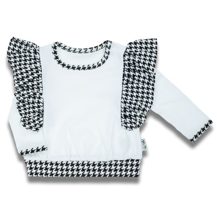 Bluzka dziewczęca z długim rękawem, biało-czarna, Nicol