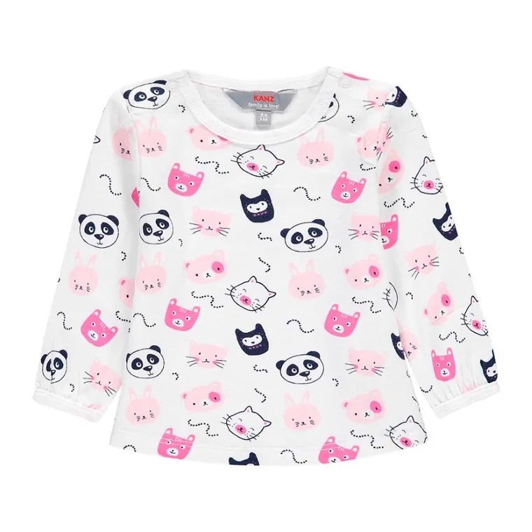 Bluzka dziewczęca z długim rękawem, biało-różowa, Kanz