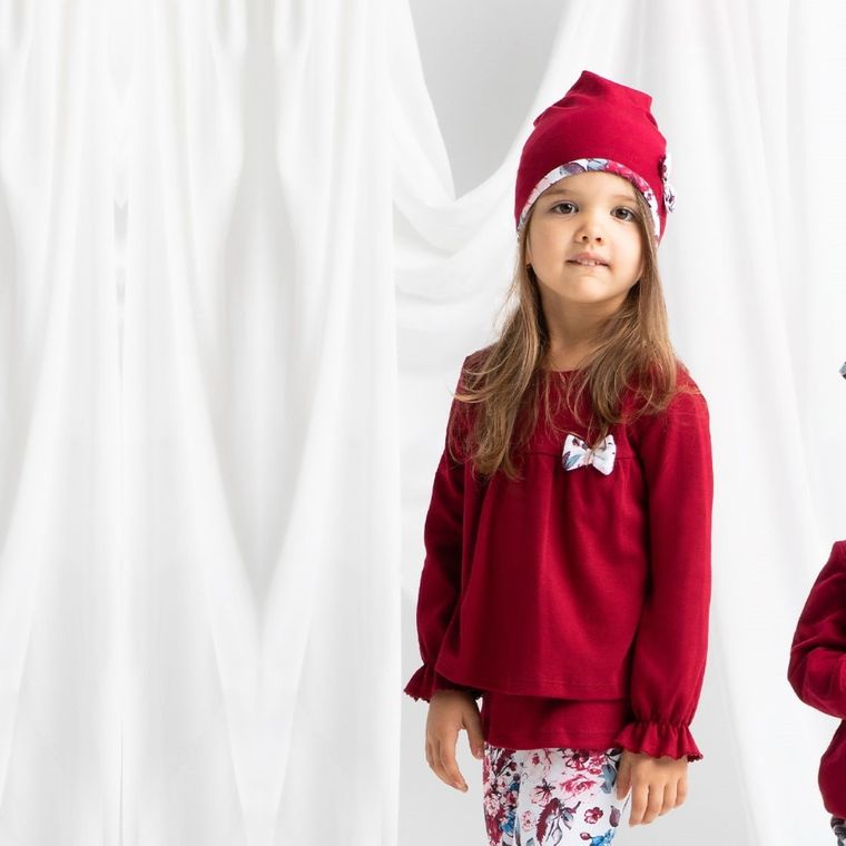 Bluzka dziewczęca z długim rękawem, bordowa, Nicol