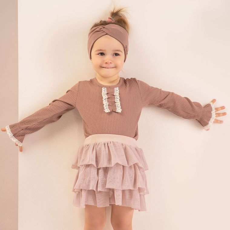 Bluzka dziewczęca z długim rękawem, brązowa, Nicol