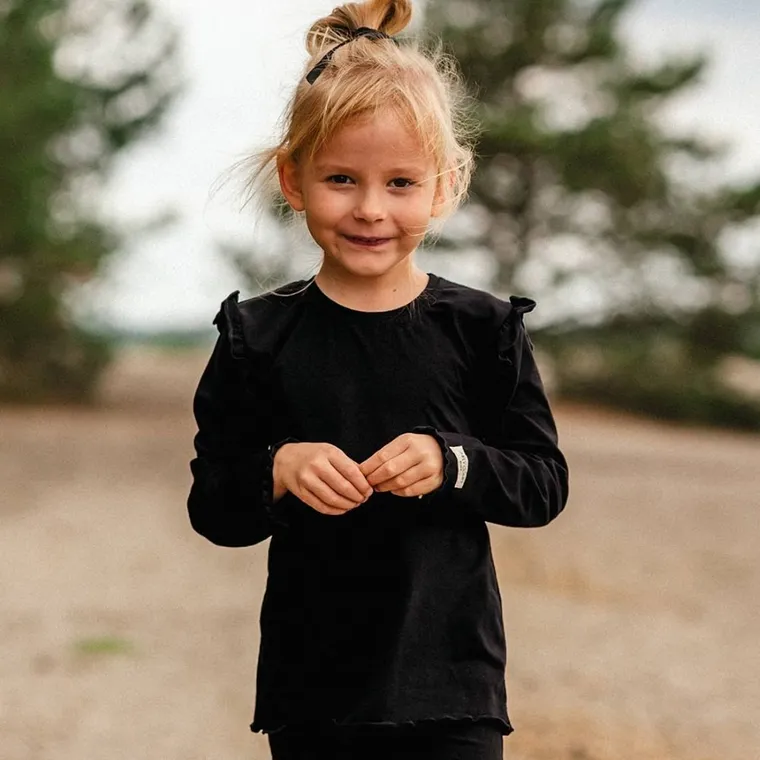 Bluzka dziewczęca z długim rękawem, czarna, Eevi