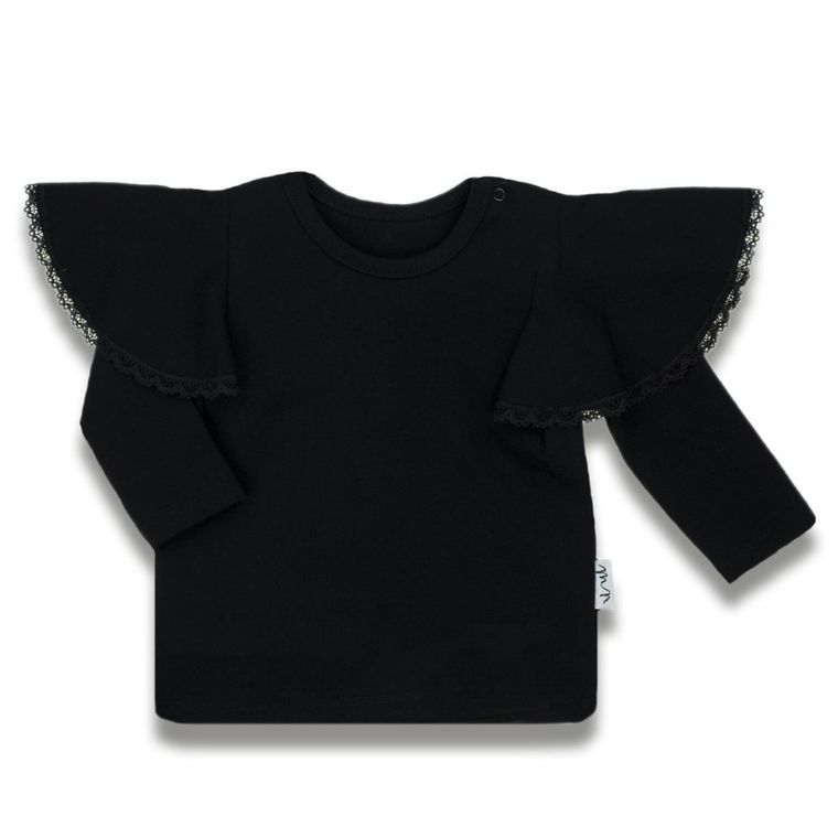 Bluzka dziewczęca z długim rękawem, czarna, Nicol