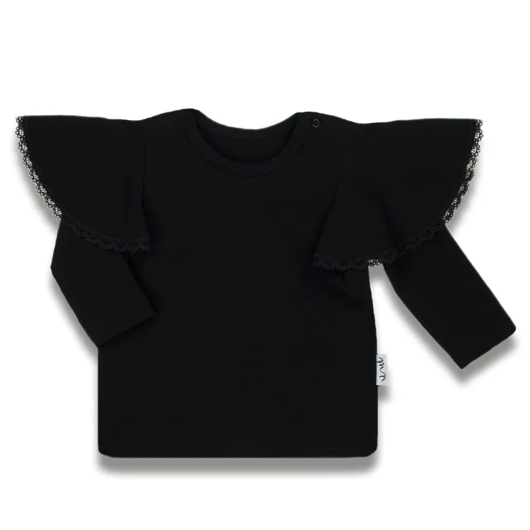 Bluzka dziewczęca z długim rękawem, czarna, Nicol