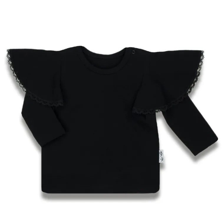 Bluzka dziewczęca z długim rękawem, czarna, Nicol