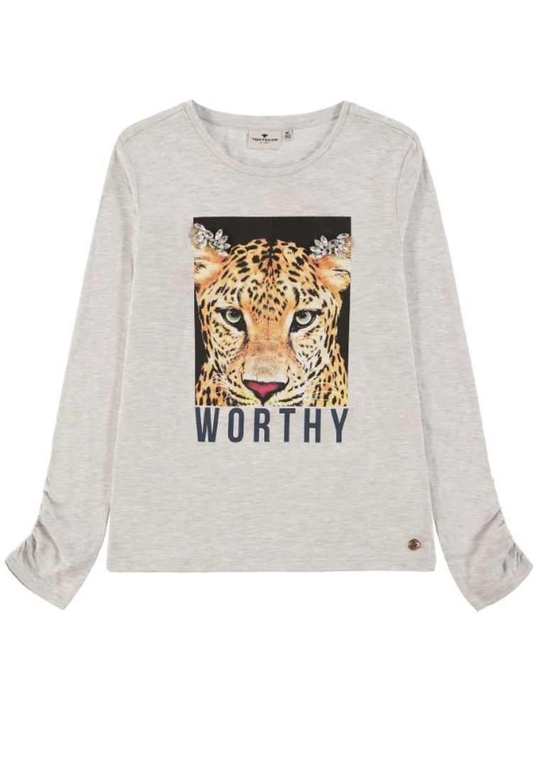 Bluzka dziewczęca z długim rękawem, ecru, Tom Tailor