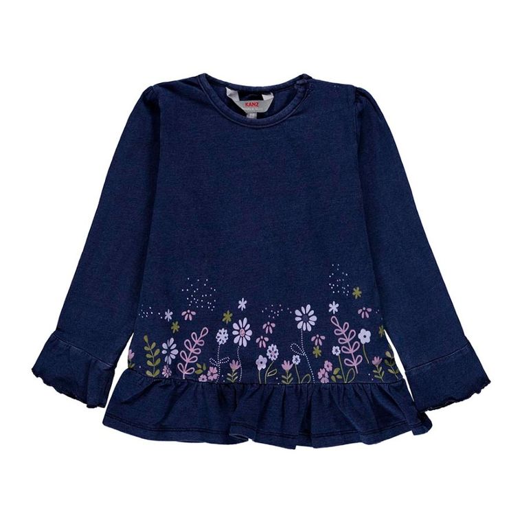 Bluzka dziewczęca z długim rękawem, granatowa, Kanz