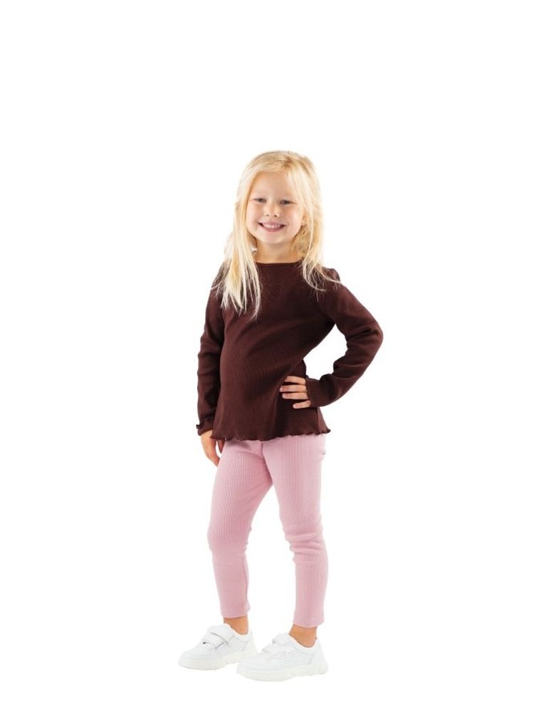 Bluzka dziewczęca z długim rękawem, prążkowana, brązowa, Tup Tup