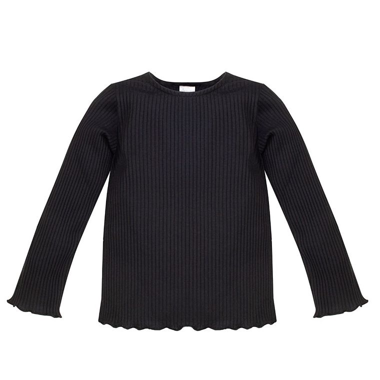 Bluzka dziewczęca z długim rękawem, prążkowana, czarna, Pinokio