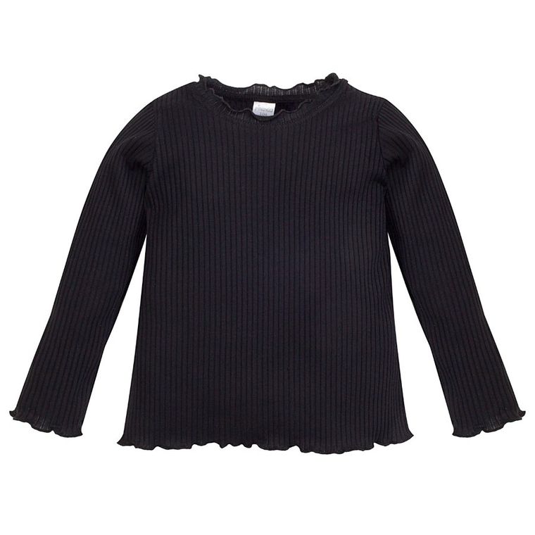 Bluzka dziewczęca z długim rękawem, prążkowana, czarna, Pinokio