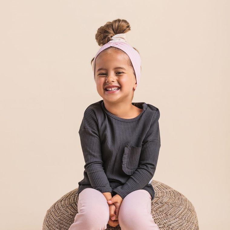 Bluzka dziewczęca z długim rękawem, prążkowana, grafitowa, Nicol