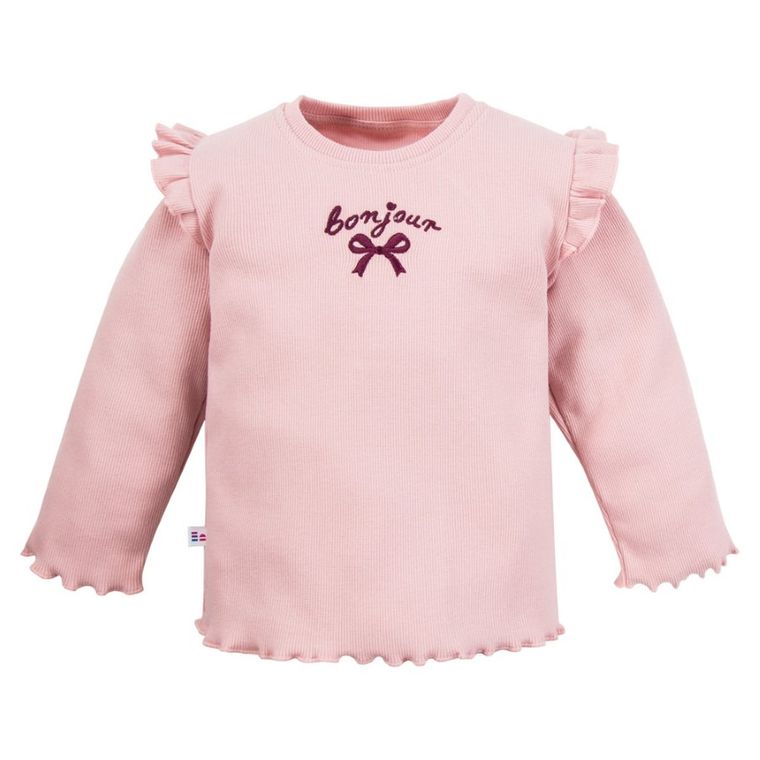 Bluzka dziewczęca z długim rękawem, prążkowana, różowa, Eevi