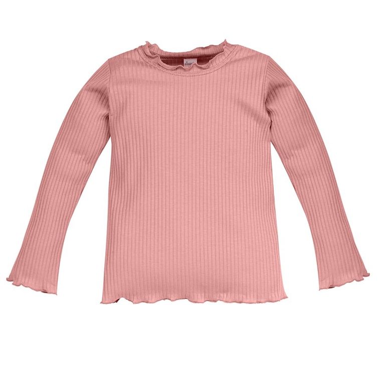 Bluzka dziewczęca z długim rękawem, prążkowana, różowa, Pinokio