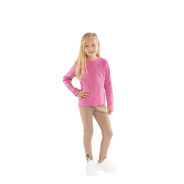 Bluzka dziewczęca z długim rękawem, prążkowana, różowa, Tup Tup