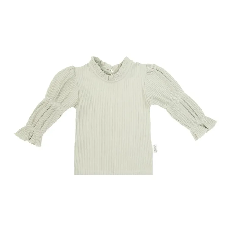 Bluzka dziewczęca z długim rękawem, prążkowana, zielona, Nicol