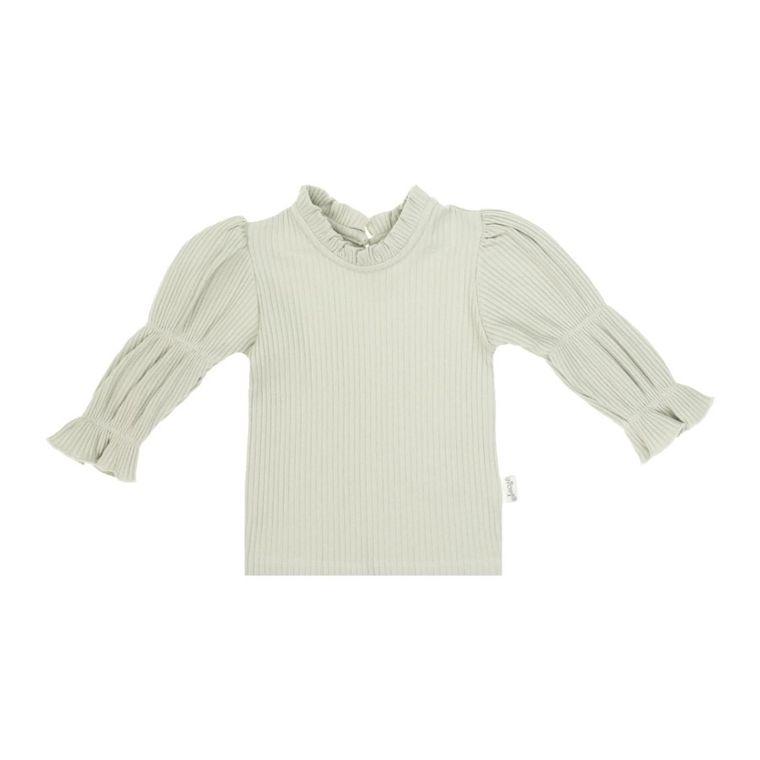 Bluzka dziewczęca z długim rękawem, prążkowana, zielona, Nicol
