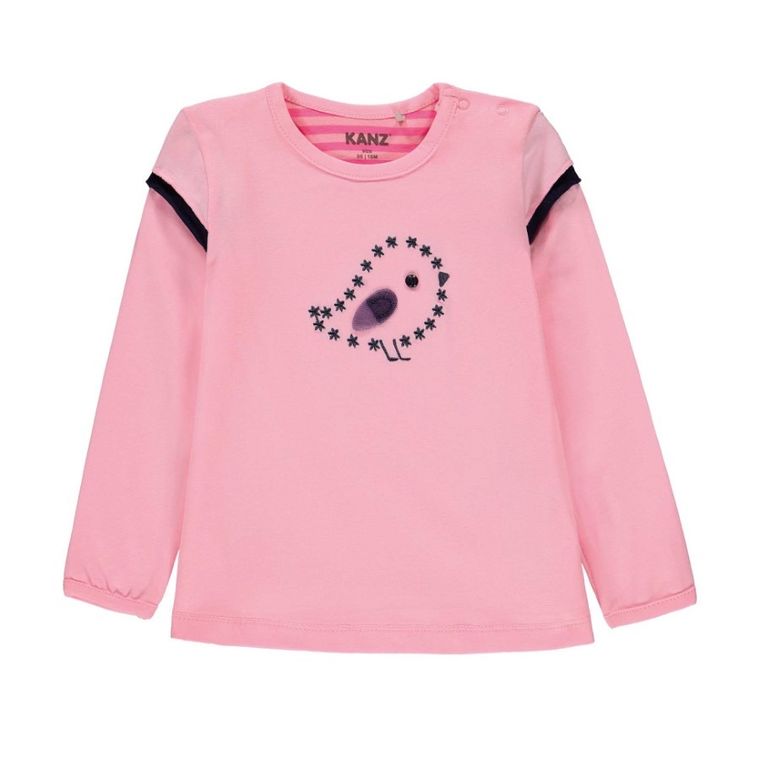 Bluzka dziewczęca z długim rękawem, różowa, Kanz