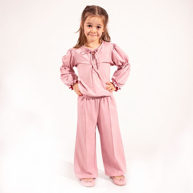 Bluzka dziewczęca z długim rękawem, różowa, Nicol