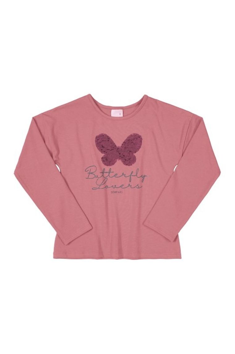 Bluzka dziewczęca z długim rękawem, różowa, Quimby