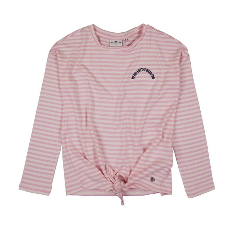 Bluzka dziewczęca z długim rękawem, różowo-biała, Tom Tailor