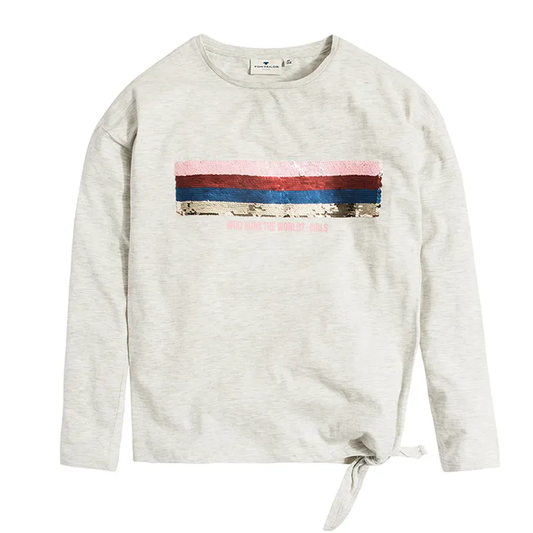 Bluzka dziewczęca z długim rękawem, szara, Tom Tailor