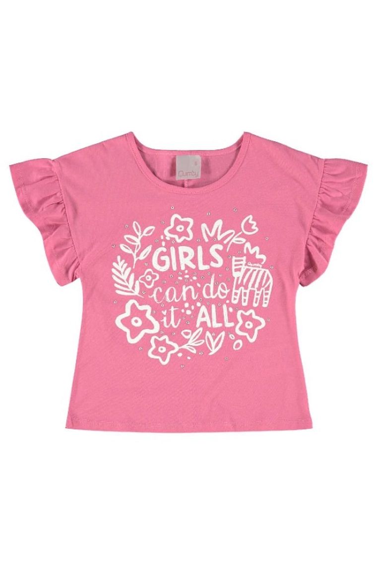 Bluzka dziewczęca z krókim rękawem, różowa, Quimby