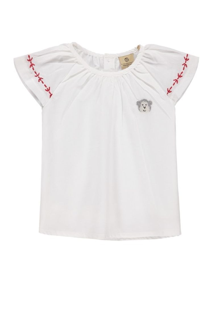 Bluzka dziewczęca z krótkim rękawem, bawełna organiczna, ecru, Bellybutton