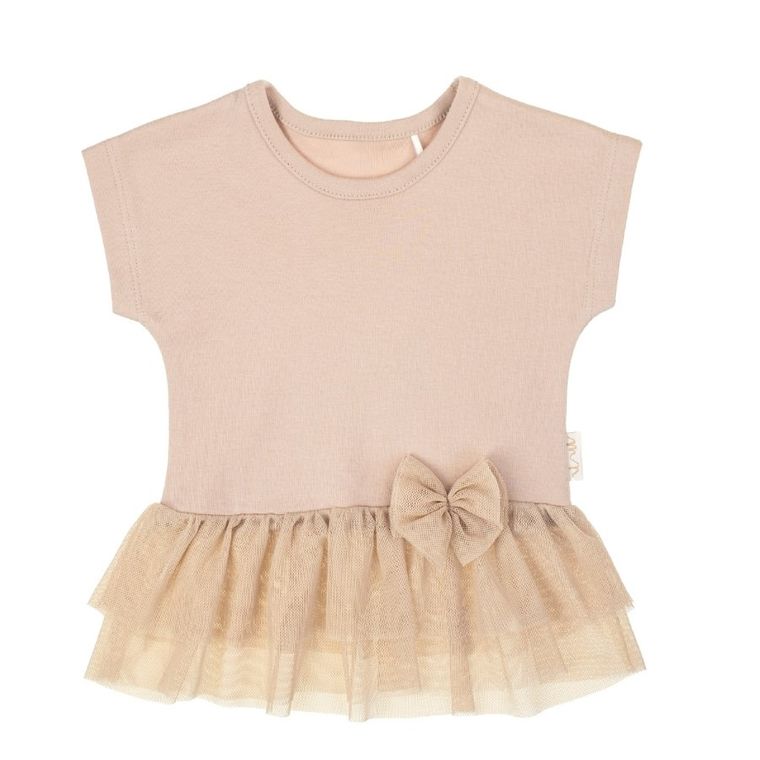 Bluzka dziewczęca z krótkim rękawem, beżowa, Nicol