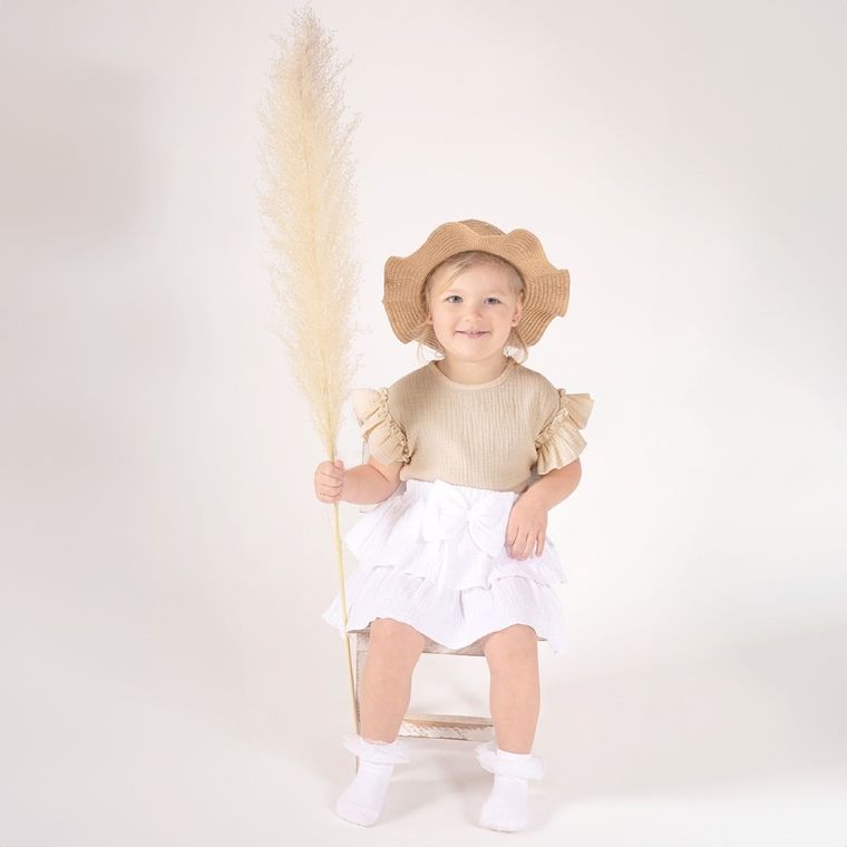 Bluzka dziewczęca z krótkim rękawem, beżowa, Nicol